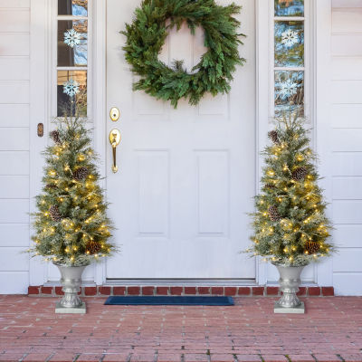 Glitzhome 4 Ft 2-pc Pre-Lit Porch Pine Christmas Tree