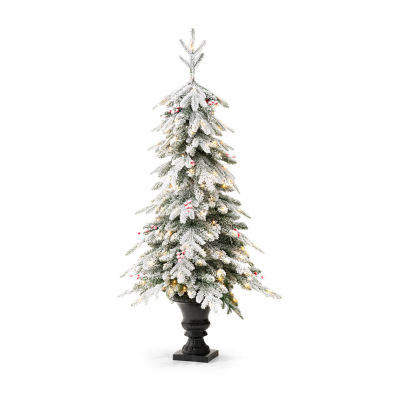 Glitzhome 5 Ft Pre-Lit Flocked Porch Fir Christmas Tree