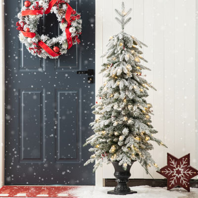 Glitzhome 5 Ft Pre-Lit Flocked Porch Fir Christmas Tree