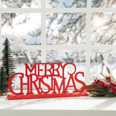 Glitzhome Wood & Metal Merry Christmas Tabletop Decor