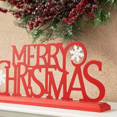 Glitzhome Wood & Metal Merry Christmas Tabletop Decor