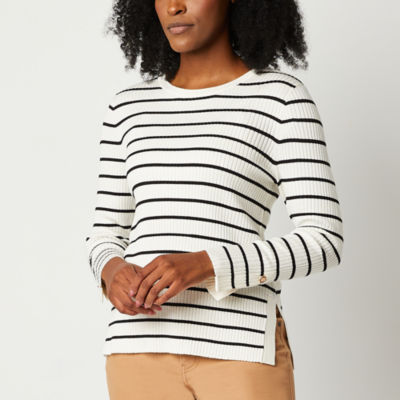 Liz Claiborne Womens Crew Neck Long Sleeve Striped Pullover Sweater -  JCPenney