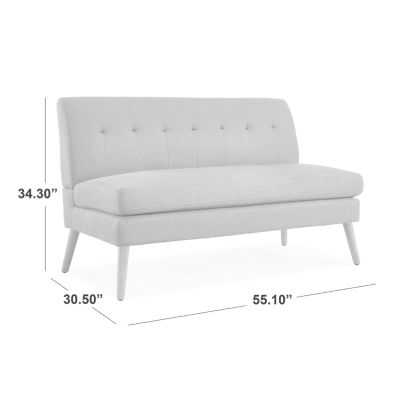 Kingston Mid-Century Modern Armless Loveseat Linen with Legs an Espresso Finish