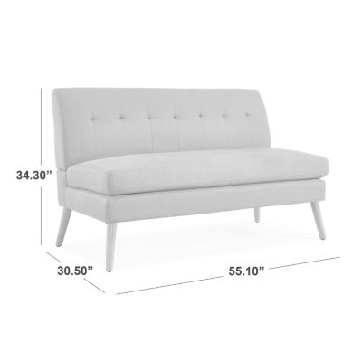 Kingston Mid-Century Modern Armless Loveseat Linen with Legs an Espresso Finish