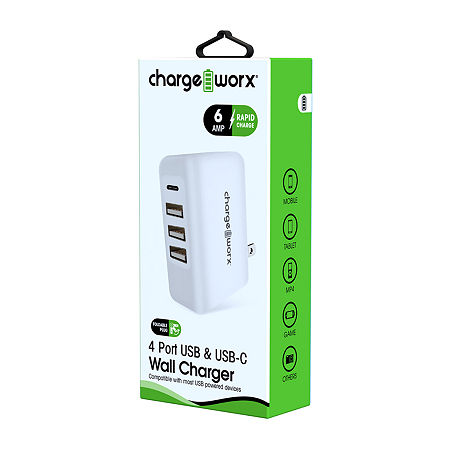 Chargeworx 4-Port Wall Charger, One Size, White