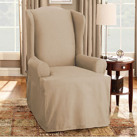 Sure Fit Duck Wing Wing Chair Slipcover, One Size, Beige