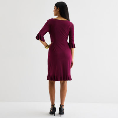 Connected Apparel Womens 3/4 Sleeve Sheath Dress