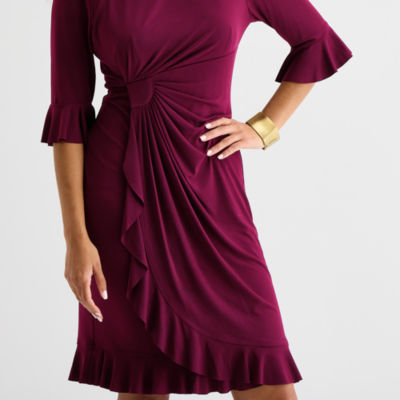 Connected Apparel Womens 3/4 Sleeve Sheath Dress