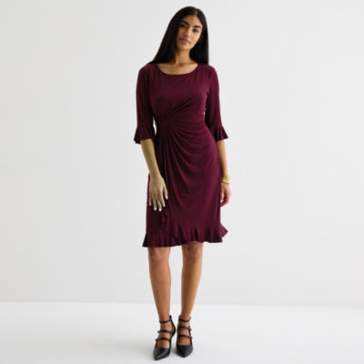 Connected Apparel Womens 3/4 Sleeve Sheath Dress