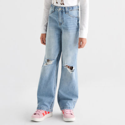 Vanilla Star Big Kid Girls Ripped Mid Rise Wide Leg Jean, Color
