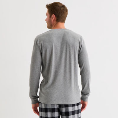 St. John's Bay Ribbed Mens Crew Neck Long Sleeve Pajama Top