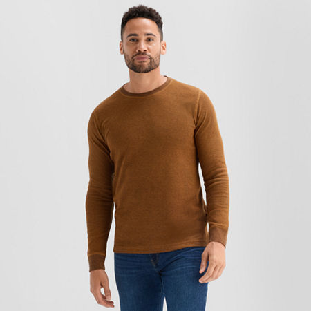 St. John's Bay Waffle Mens Crew Neck Long Sleeve Classic Fit Thermal Top In Brown