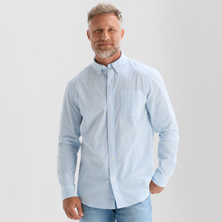 St. John's Bay Poplin Mens Long Sleeve Classic Fit Button-down Shirt In Blue
