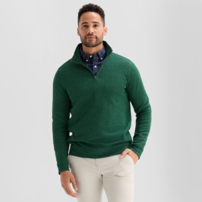 St. John's Bay Pique Mens Mock Neck Long Sleeve Quarter-Zip Pullover