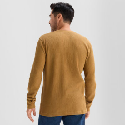St. John's Bay Waffle Mens Henley Neck Long Sleeve Classic Fit Thermal Top