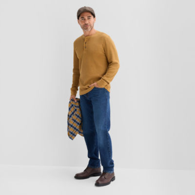 St. John's Bay Waffle Mens Henley Neck Long Sleeve Classic Fit Thermal Top