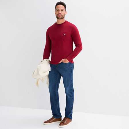 St. John's Bay Sueded Jersey Mens Crew Neck Long Sleeve T-Shirt, Large, Red