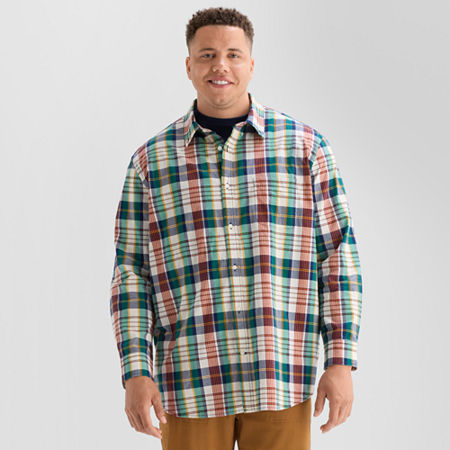 St. John's Bay Everyday Stretch Mens Long Sleeve Classic Fit Big And Tall Button-down Shirt In Multi