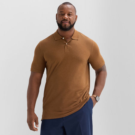 St. John's Bay Premium Stretch Big And Tall Mens Classic Fit Short Sleeve Polo Shirt In Brown