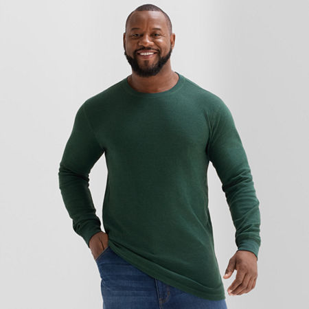St. John's Bay Waffle Mens Crew Neck Long Sleeve Classic Fit Big And Tall Thermal Top In Green