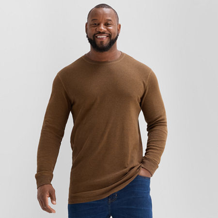 St. John's Bay Waffle Mens Crew Neck Long Sleeve Classic Fit Big And Tall Thermal Top In Brown
