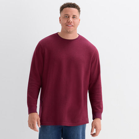 St. John's Bay Waffle Mens Crew Neck Long Sleeve Classic Fit Big and Tall Thermal Top, Medium Tall, Red