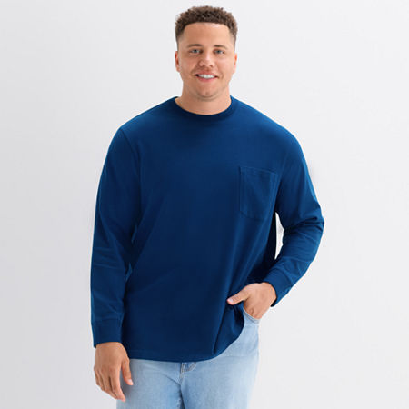 St. John's Bay Sueded Mens Crew Neck Long Sleeve Big And Tall T-shirt In Blue