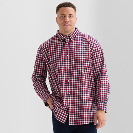 St. John's Bay Everyday Stretch Mens Long Sleeve Classic Fit Big And Tall Button-down Shirt In Multi