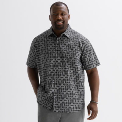 Shaquille O'Neal XLG Mens Short Sleeve Regular Fit Big and Tall Button-Down Shirt