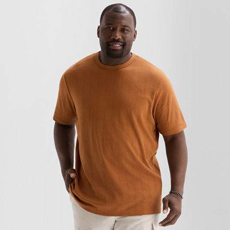 Shaquille O'Neal XLG Ribbed Dropneedle Mens Crew Neck Short Sleeve Big and Tall T-Shirt, 4x-large, Brown
