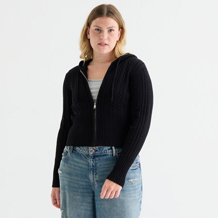 Forever 21 Juniors Plus Womens Hooded Long Sleeve Cable Knit Pullover Sweater