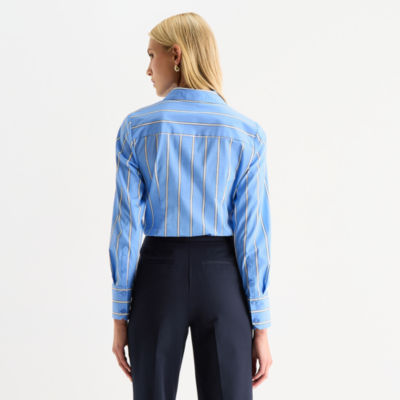Worthington Womens Long Sleeve Cuffed Sleeve Regular Fit Button-Down Shirt