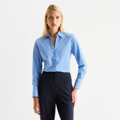Worthington Womens Long Sleeve Cuffed Sleeve Regular Fit Button-Down Shirt