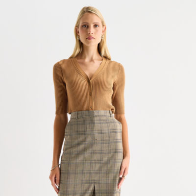 Worthington Womens V Neck Long Sleeve Button Open Front Cardigan