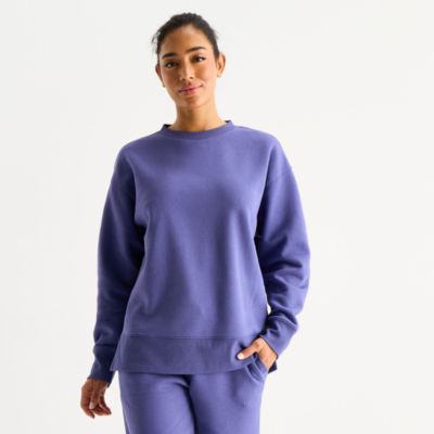 Xersion Womens Oversized Super Soft Fleece Crewneck Sweatshirt