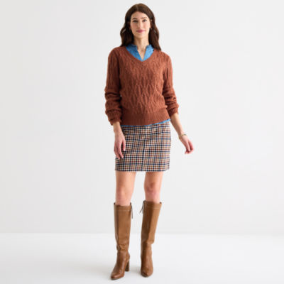St. John's Bay Womens V Neck Long Sleeve Pullover Sweater