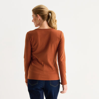 Liz Claiborne Womens Crew Neck Long Sleeve T-Shirt
