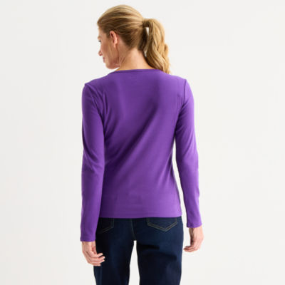 Liz Claiborne Womens Crew Neck Long Sleeve T-Shirt