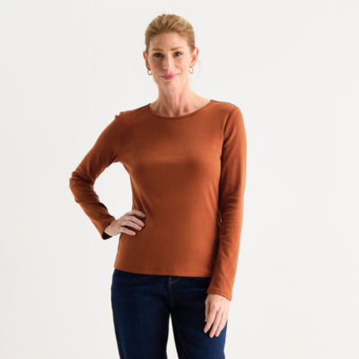 Liz Claiborne Womens Crew Neck Long Sleeve T-Shirt