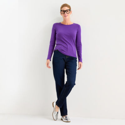 Liz Claiborne Womens Crew Neck Long Sleeve T-Shirt