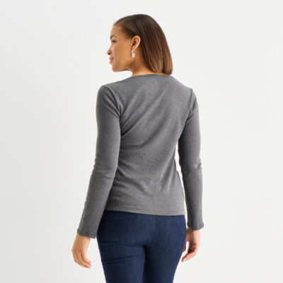 Liz Claiborne Womens Crew Neck Long Sleeve T-Shirt