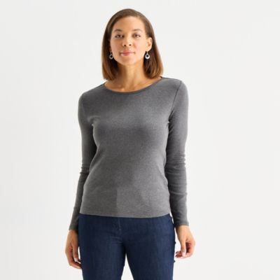 Liz Claiborne Womens Crew Neck Long Sleeve T-Shirt