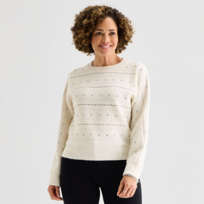 Liz Claiborne Womens Crew Neck Long Sleeve Pullover Sweater, Color