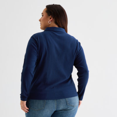 St. John's Bay Plus Womens Long Sleeve Polo Shirt