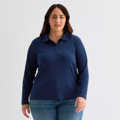 St. John's Bay Plus Womens Long Sleeve Polo Shirt