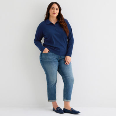 St. John's Bay Plus Womens Long Sleeve Polo Shirt