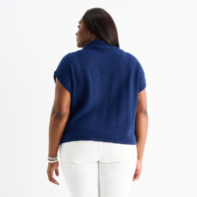 Liz Claiborne Plus Womens Cowl Neck Short Sleeve Pullover Sweater