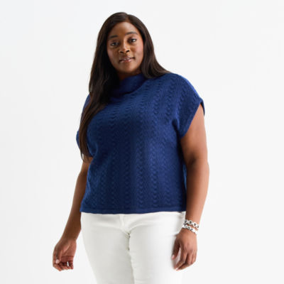 Liz Claiborne Plus Womens Cowl Neck Short Sleeve Pullover Sweater