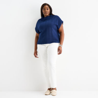 Liz Claiborne Plus Womens Cowl Neck Short Sleeve Pullover Sweater