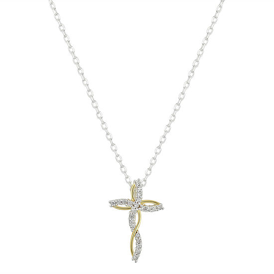 Footnotes Faith Cubic Zirconia Sterling Silver 16 Inch Link Cross Pendant Necklace